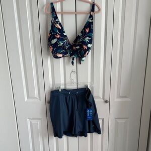 Elegant Floral Bikini Set in Navy